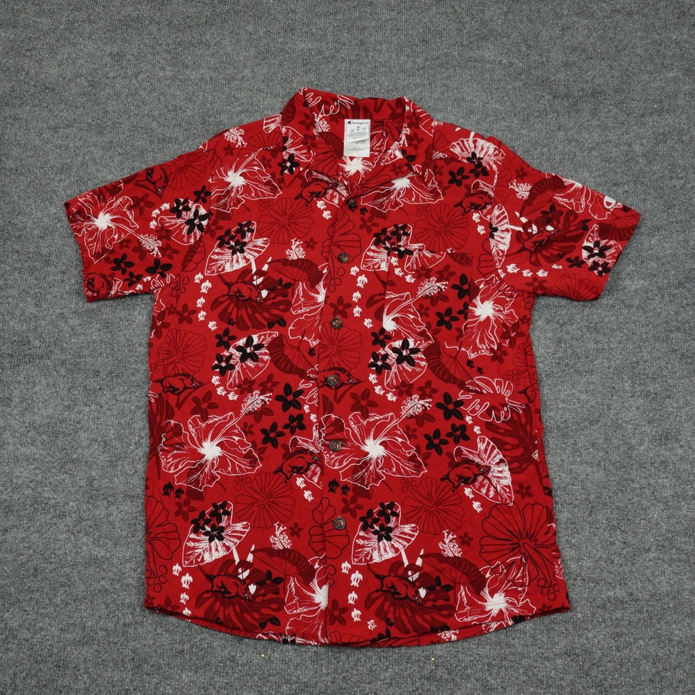 Arkansas Razorbacks Shirt Mens Medium Red Hibiscus Floral Champion